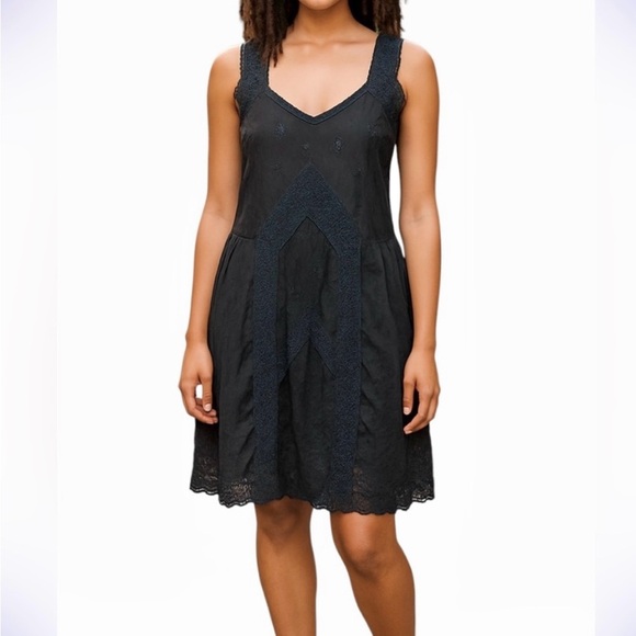 Johnny Was Lace Embroidered Sleeveless Eyelet Mini Short Dress, Black, Size S - Picture 1 of 14